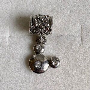 Silver Dangle Bead Charm Mouse w/ Rhinestones for Bracelet Necklace Jewelry